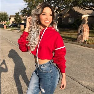 Red cropped hoodie
